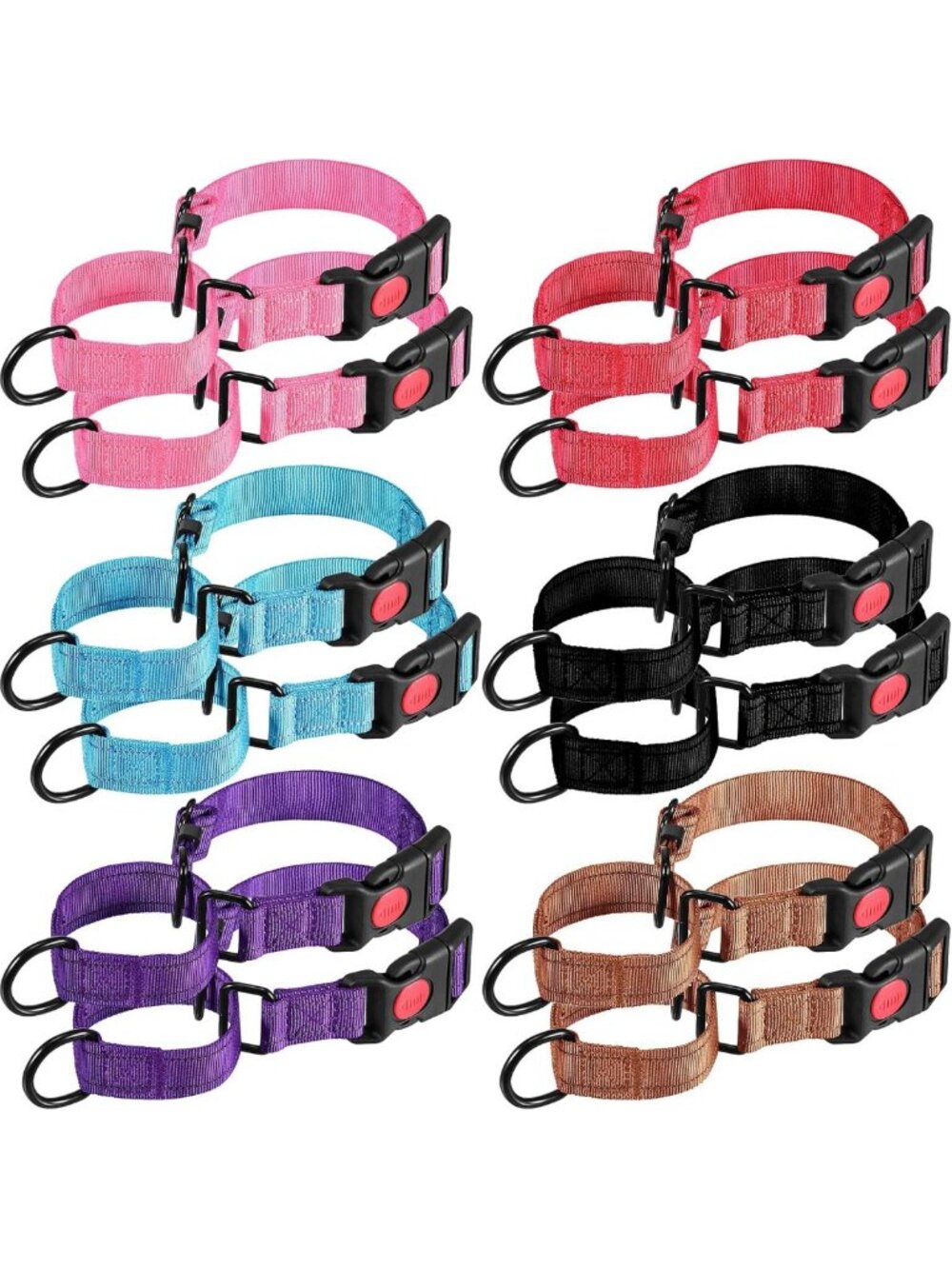 Adjustable Multicolor Nylon Martingale Dog Collar - 12 Pack, Durable & Stylish